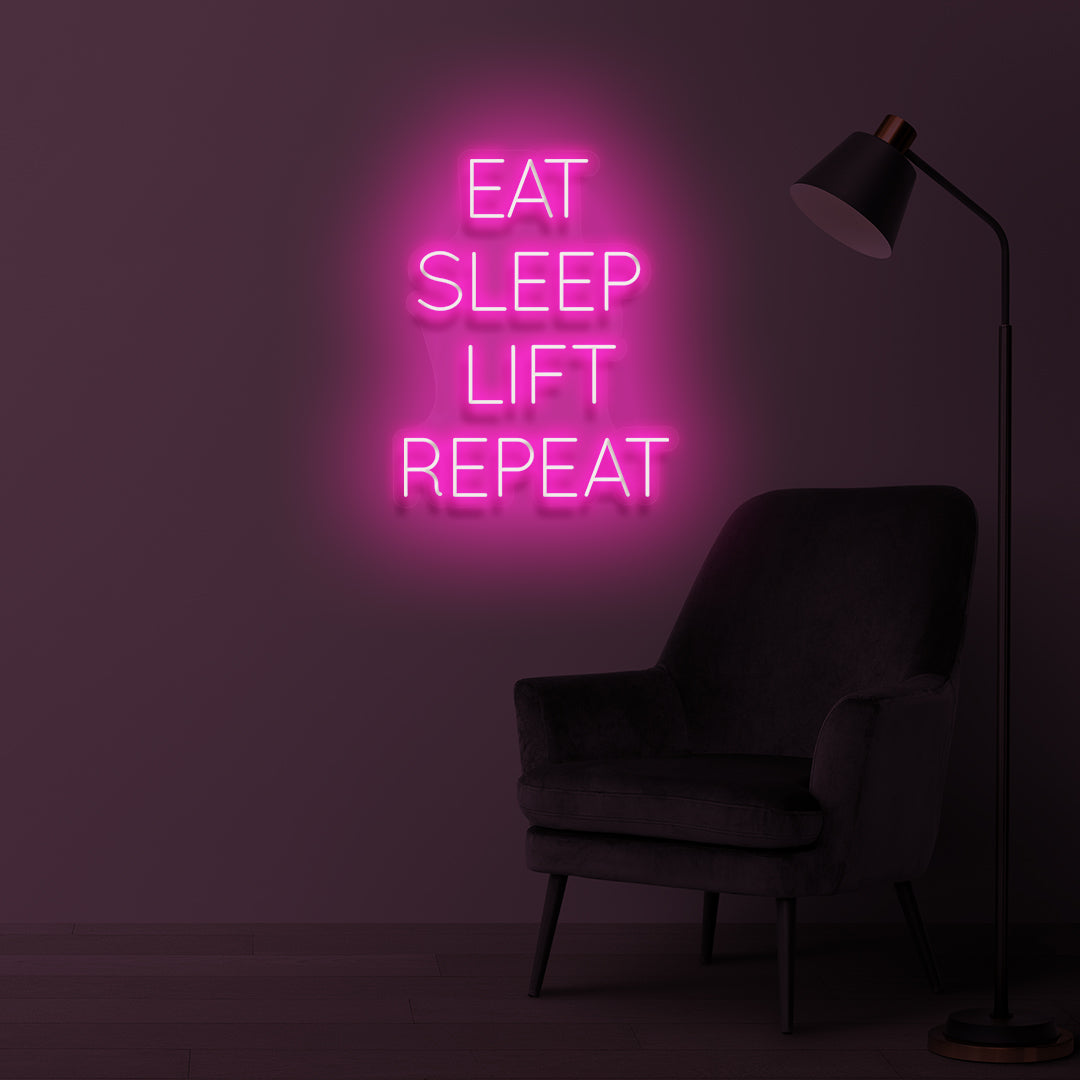 "Eat Sleep Lift Repeat" LED neon shield
