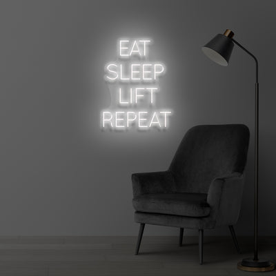 "Eat Sleep Lift Repeat" LED neon shield